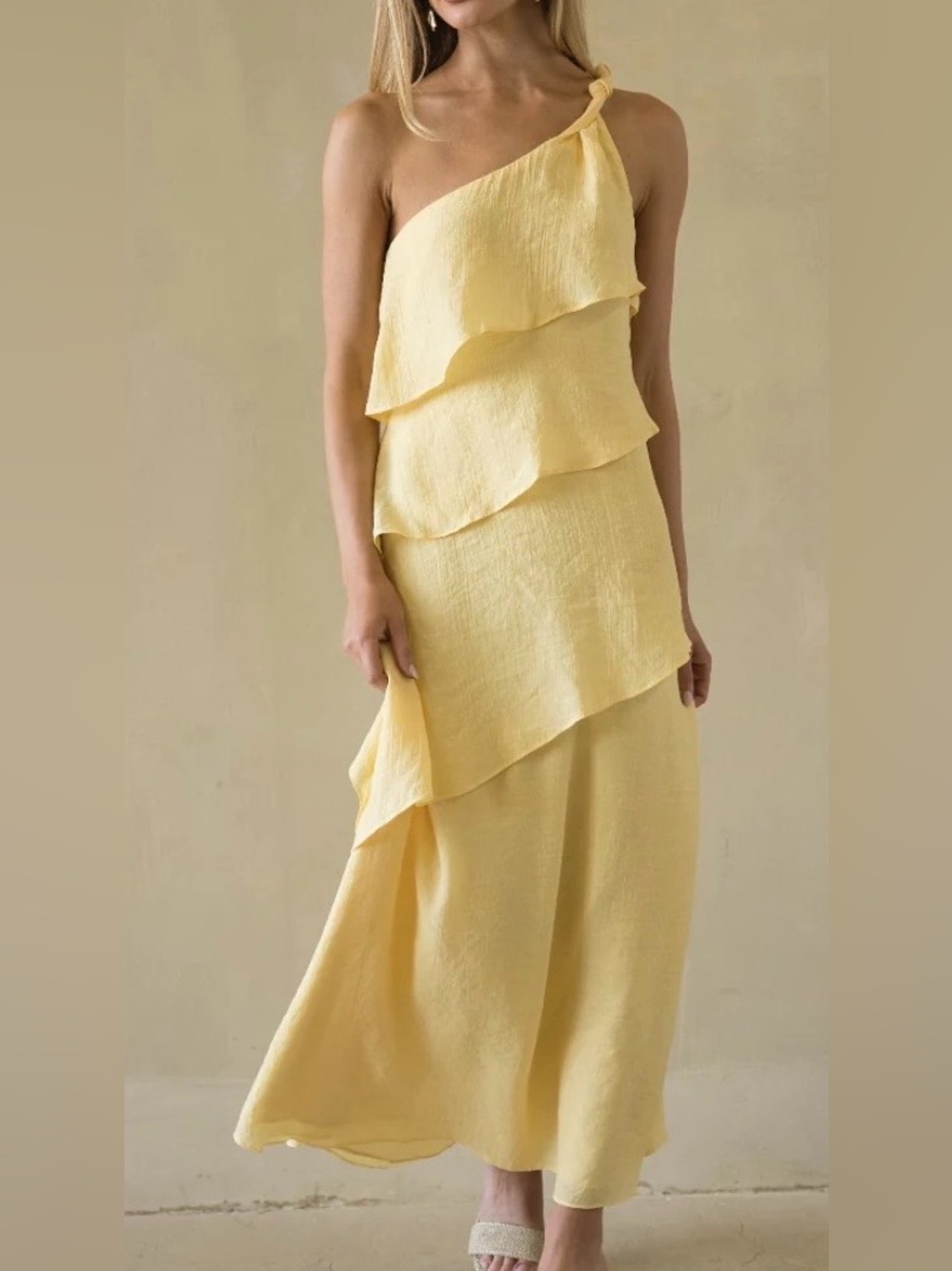 Yellow Tiered One-Shoulder Maxi Dress